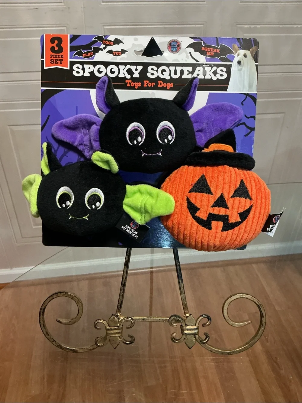 Bow Wow Squeaky Plush Dog Toy for Halloween - Mini Jack-O-Lanterns Set Of 3 -
